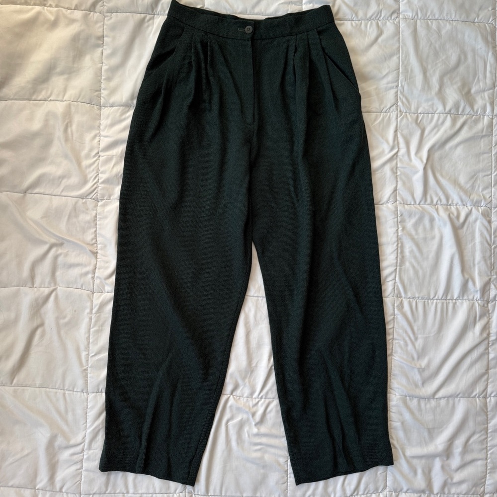 Jaeger Vintage Wool Trousers High Waist Pleated Green Trousers Womens 10 Capsule